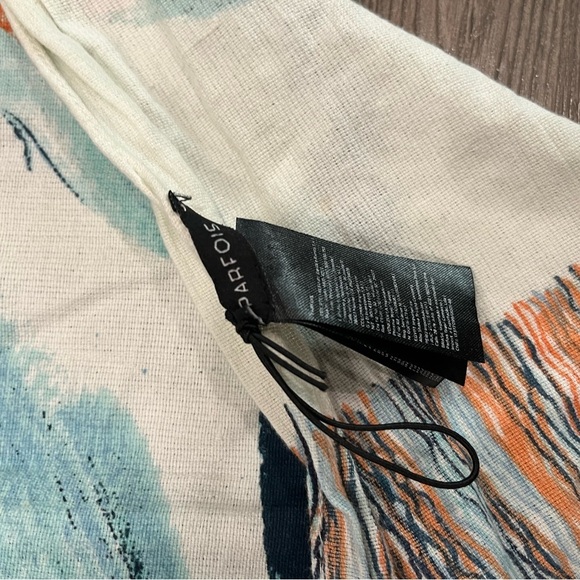 [37*72”]Parfois Abstract Patterned Fringe Cotton Scarf Shawl Waves Fringes Boho - Picture 2 of 6